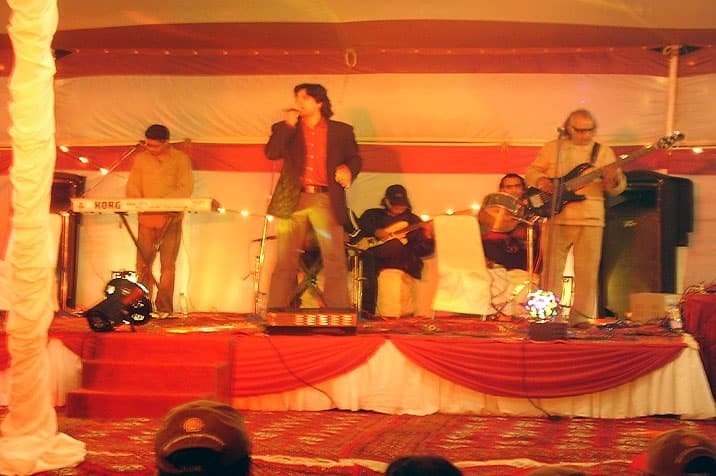 Live band performing at an evening corporate event