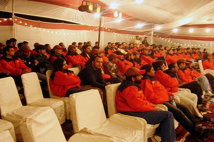 Corporate conference audience in a tent