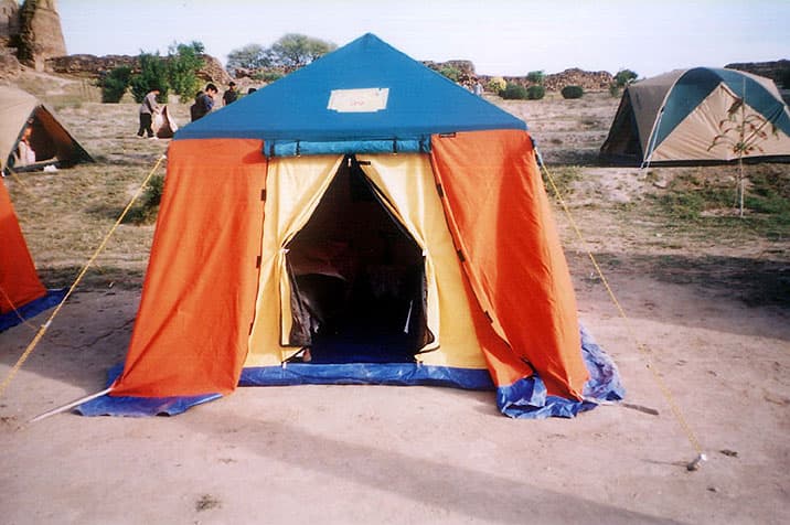 Camping tent set up at a desert campsite