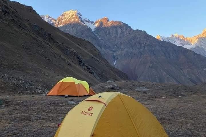 Tents at a high camp at dawn